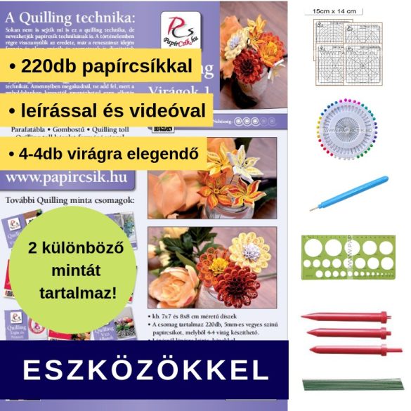 Virágok 1. - Quilling minta (220db csík 8db mintához, leírás, eszközök)