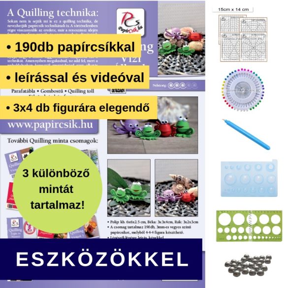 Vízi Állatok - Quilling minta (190db csík 12db mintához, leírás, eszközök)