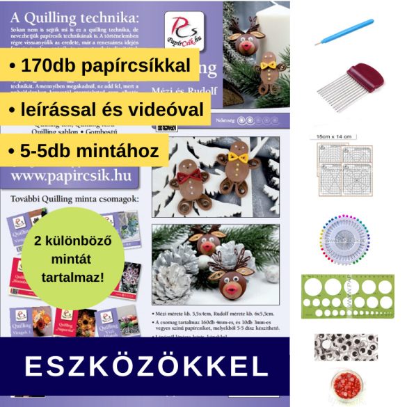 Mézi és Rudolf - Quilling minta (170db csík 5-5db mintához és leírás, eszközök)